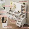 imageWLIVE Fluted Vanity Desk with Mirror and Lights Makeup Table with 5 Drawers and Storage Shelves Bedroom Dressing Table with Charging Station BlackClassic White
