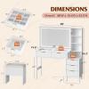 imageWLIVE Fluted Vanity Desk with Mirror and Lights Makeup Table with 5 Drawers and Storage Shelves Bedroom Dressing Table with Charging Station BlackClassic White