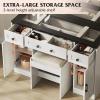 imageWLIVE Make up Vanity Desk with Mirror and Lights Makeup Table Set with 5 Drawers and Cabinets Dressing Table with Charging Station Hair Dryer Holder for Bedroom WhiteFarmhouse