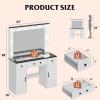 imageWLIVE Make up Vanity Desk with Mirror and Lights Makeup Table Set with 5 Drawers and Cabinets Dressing Table with Charging Station Hair Dryer Holder for Bedroom WhiteFarmhouse