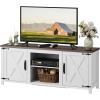 imageWLIVE Modern Farmhouse TV Stand for TVs up to 65quot Entertainment Center with XShaped Barn Doors Large Storage Media TV Console with Adjustable Shelves ampamp Cable Holes for Living Room BrownBright White