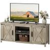 imageWLIVE Modern Farmhouse TV Stand for TVs up to 65quot Entertainment Center with XShaped Barn Doors Large Storage Media TV Console with Adjustable Shelves ampamp Cable Holes for Living Room BrownGray Oak