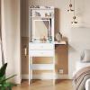 imageWLIVE Small Vanity Desk with Mirror and Lights Dressing Table with 2 Drawers Foldup Panel and Chair Makeup Vanity Set with Charging Station for Bedroom BlackWhite