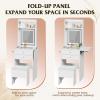 imageWLIVE Small Vanity Desk with Mirror and Lights Dressing Table with 2 Drawers Foldup Panel and Chair Makeup Vanity Set with Charging Station for Bedroom BlackWhite