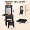 imageWLIVE Small Vanity Desk with Mirror and Lights Dressing Table with 2 Drawers Foldup Panel and Chair Makeup Vanity Set with Charging Station for Bedroom BlackBlack
