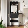 imageWLIVE Small Vanity Desk with Mirror and Lights Dressing Table with 2 Drawers Foldup Panel and Chair Makeup Vanity Set with Charging Station for Bedroom BlackBlack