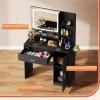 imageWLIVE Vanity Desk with Mirror and Lights Makeup Table with Drawer Cabinet and Open Shelves Bedroom Dressing Table with Charging Station PinkClassic Black