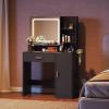 imageWLIVE Vanity Desk with Mirror and Lights Makeup Table with Drawer Cabinet and Open Shelves Bedroom Dressing Table with Charging Station PinkClassic Black