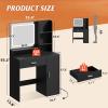 imageWLIVE Vanity Desk with Mirror and Lights Makeup Table with Drawer Cabinet and Open Shelves Bedroom Dressing Table with Charging Station PinkClassic Black