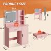 imageWLIVE Vanity Desk with Mirror and Lights Makeup Table with Drawer Cabinet and Open Shelves Bedroom Dressing Table with Charging Station PinkPink