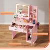 imageWLIVE Vanity Desk with Mirror and Lights Makeup Table with Drawer Cabinet and Open Shelves Bedroom Dressing Table with Charging Station PinkPink