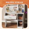 imageWLIVE Vanity Desk with Mirror and Lights Makeup Table with Drawer Cabinet and Open Shelves Bedroom Dressing Table with Charging Station PinkWhite
