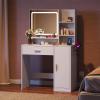 imageWLIVE Vanity Desk with Mirror and Lights Makeup Table with Drawer Cabinet and Open Shelves Bedroom Dressing Table with Charging Station PinkWhite