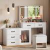 imageWLIVE Make up Vanity Desk with Mirror and Lights Makeup Table Set with 5 Drawers and Cabinets Dressing Table with Charging Station Hair Dryer Holder for Bedroom WhiteModernWhite