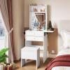 imageWLIVE Small Vanity Desk with Mirror and Lights Dressing Table with 2 Drawers Foldup Panel and Chair Makeup Vanity Set with Charging Station for Bedroom BlackWhite