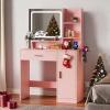 imageWLIVE Vanity Desk with Mirror and Lights Makeup Table with Drawer Cabinet and Open Shelves Bedroom Dressing Table with Charging Station PinkPink