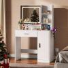 imageWLIVE Vanity Desk with Mirror and Lights Makeup Table with Drawer Cabinet and Open Shelves Bedroom Dressing Table with Charging Station PinkWhite