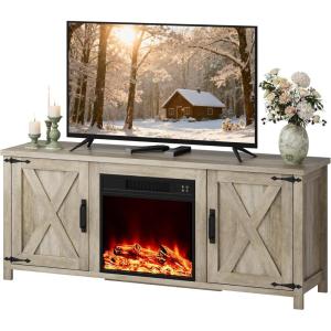 imageWLIVE Modern Farmhouse TV Stand for TVs up to 65quot Entertainment Center with XShaped Barn Doors Large Storage Media TV Console with Adjustable Shelves ampamp Cable Holes for Living Room BrownGray Oak