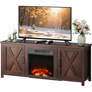 imageWLIVE Modern Farmhouse TV Stand for TVs up to 65quot Entertainment Center with XShaped Barn Doors Large Storage Media TV Console with Adjustable Shelves ampamp Cable Holes for Living Room BrownBrown