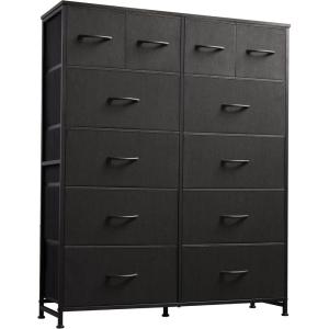 imageWLIVE Tall Dresser for Bedroom with 12 Drawers Dressers ampamp Chests of Drawers Fabric Dresser for Closet Living Room Storage Dressers with Storage Drawers Steel Frame Wood Top Charcoal BlackCharcoal Black