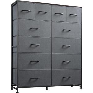 imageWLIVE Tall Dresser for Bedroom with 12 Drawers Dressers ampamp Chests of Drawers Fabric Dresser for Closet Living Room Storage Dressers with Storage Drawers Steel Frame Wood Top Charcoal BlackDark Grey