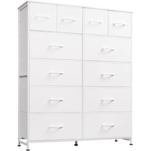 imageWLIVE Tall Dresser for Bedroom with 12 Drawers Dressers ampamp Chests of Drawers Fabric Dresser for Closet Living Room Storage Dressers with Storage Drawers Steel Frame Wood Top Charcoal BlackWhite