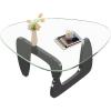 imageWLIVE Coffee Table Small Glass Coffee Table with Solid Wood Legs 327quot Mid Century Triangle Living Room Tables Modern Center Table for Small Spaces Living Room Reception Office NaturalBlack