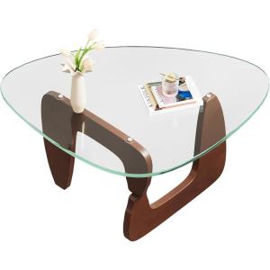 imageWLIVE Coffee Table Small Glass Coffee Table with Solid Wood Legs 327quot Mid Century Triangle Living Room Tables Modern Center Table for Small Spaces Living Room Reception Office NaturalEspresso