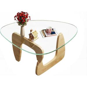 imageWLIVE Coffee Table Small Glass Coffee Table with Solid Wood Legs 327quot Mid Century Triangle Living Room Tables Modern Center Table for Small Spaces Living Room Reception Office NaturalNatural