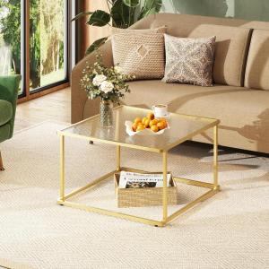 imageWLIVE Coffee Table Small Glass Coffee Table with Solid Wood Legs 327quot Mid Century Triangle Living Room Tables Modern Center Table for Small Spaces Living Room Reception Office NaturalGold