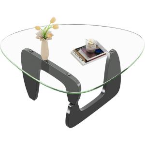 imageWLIVE Coffee Table Small Glass Coffee Table with Solid Wood Legs 327quot Mid Century Triangle Living Room Tables Modern Center Table for Small Spaces Living Room Reception Office NaturalBlack