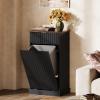 imageWLIVE 10 Gallon Tilt Out Trash Can Cabinet Pet Proof Hidden Trash Can Cabinet with Storage Wooden Laundry Hamper for Kitchen Home Laundry WhiteBlack