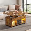 imageWLIVE 40 Lift Top Coffee Table 4 in 1 Coffee Tables with Storage 2 Fabric Drawers LED Light and USB Modern Coffee Table with Hidden Compartment for Living Room Dining Room BlackRustic Brown