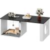 imageWLIVE Cat Litter Box Enclosure Hidden Litter Box Furniture with Cat Teaser Fit Most of Litter Box Farmhouse Indoor Pet House Coffee Table End Table for Living Room WhiteBlack