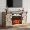 imageWLIVE Farmhouse Electric Fireplace TV Stand for TVs up to 65 Entertainment Center with Sliding XShaped Barn Door amp Storage Cabinet Media TV Console with 23 Fireplace for All Seasons WhiteGrey Oak
