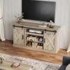 imageWLIVE Farmhouse Electric Fireplace TV Stand for TVs up to 65 Entertainment Center with Sliding XShaped Barn Door amp Storage Cabinet Media TV Console with 23 Fireplace for All Seasons WhiteGrey Oak