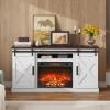 imageWLIVE Farmhouse Electric Fireplace TV Stand for TVs up to 65 Entertainment Center with Sliding XShaped Barn Door amp Storage Cabinet Media TV Console with 23 Fireplace for All Seasons WhiteBright White