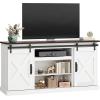 imageWLIVE Farmhouse Electric Fireplace TV Stand for TVs up to 65 Entertainment Center with Sliding XShaped Barn Door amp Storage Cabinet Media TV Console with 23 Fireplace for All Seasons WhiteBright White