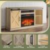 imageWLIVE Farmhouse Electric Fireplace TV Stand for TVs up to 65 Entertainment Center with Sliding XShaped Barn Door amp Storage Cabinet Media TV Console with 23 Fireplace for All Seasons WhiteGrey Oak