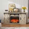 imageWLIVE Farmhouse Electric Fireplace TV Stand for TVs up to 65 Entertainment Center with Sliding XShaped Barn Door amp Storage Cabinet Media TV Console with 23 Fireplace for All Seasons WhiteGrey Oak