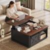 imageWLIVE Framhouse Coffee Table with Storage 355 Lift Top Coffee Table for Living Room Square Center Table Rustic Cocktail Table with Sliding Barn Doors Curevd Base WhiteBlack