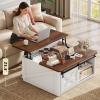 imageWLIVE Framhouse Coffee Table with Storage 355 Lift Top Coffee Table for Living Room Square Center Table Rustic Cocktail Table with Sliding Barn Doors Curevd Base WhiteWhite