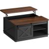 imageWLIVE Framhouse Coffee Table with Storage 355 Lift Top Coffee Table for Living Room Square Center Table Rustic Cocktail Table with Sliding Barn Doors Curevd Base WhiteBlack