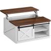 imageWLIVE Framhouse Coffee Table with Storage 355 Lift Top Coffee Table for Living Room Square Center Table Rustic Cocktail Table with Sliding Barn Doors Curevd Base WhiteWhite