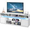 imageWLIVE Modern TV Stand for 75 Inch TV 2 Tier Entertainment Center with LED Lights amp Storage Cabinets Media TV Console Gaming Television Stands for Living Room BedroomWhiteWhite