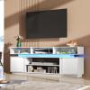imageWLIVE Modern TV Stand for 75 Inch TV 2 Tier Entertainment Center with LED Lights amp Storage Cabinets Media TV Console Gaming Television Stands for Living Room BedroomWhiteWhite