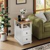 imageWLIVE Narrow Side Table with Charging Station Wooden End Table with 2 Drawers End Tables Living Room Bedroom Small Space Antique CherryWhite