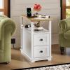 imageWLIVE Narrow Side Table with Charging Station Wooden End Table with 2 Drawers End Tables Living Room Bedroom Small Space Antique CherryWhite