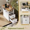 imageWLIVE Narrow Side Table with Charging Station Wooden End Table with 2 Drawers End Tables Living Room Bedroom Small Space Antique CherryWhite