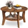 imageWLIVE Round Coffee Table 2Tier Small Coffee Table with Storage Shelf Circle Wood Center Table for Living Room Apartment Easy Assembly Rustic BrownRustic Brown